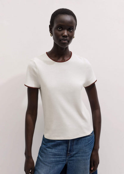 ME+EM Cream Contrast Trim Slim Tee