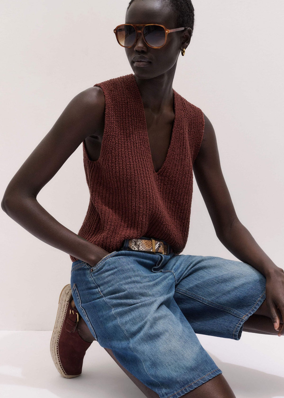 ME+EM Cinnamon Brown Relaxed Knit Vest