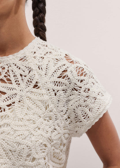 ME+EM Cream Lace Crochet Crop Tee