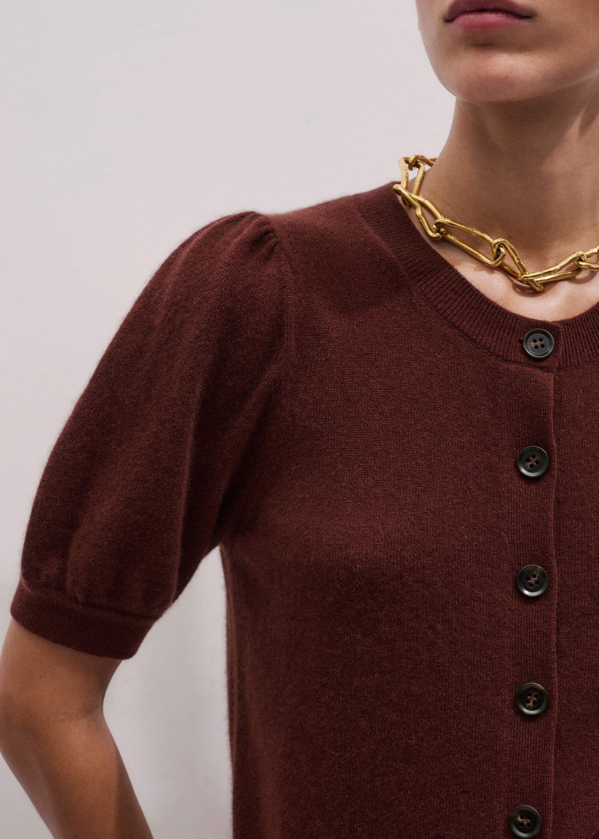 ME+EM Cinnamon Brown Cashmere Feminine Sleeve Cardi