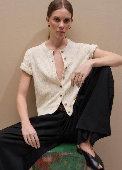 ME+EM Cream Short Sleeve Cardigan