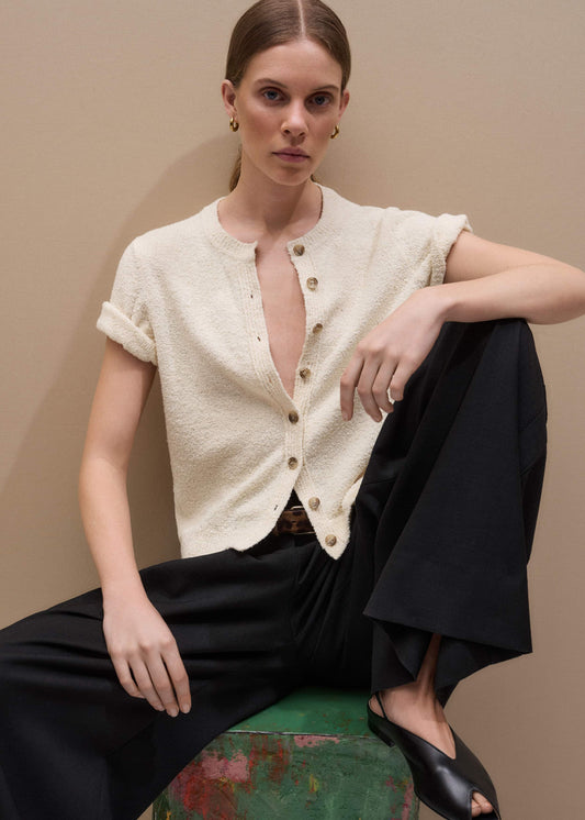 ME+EM Cream Short Sleeve Cardigan
