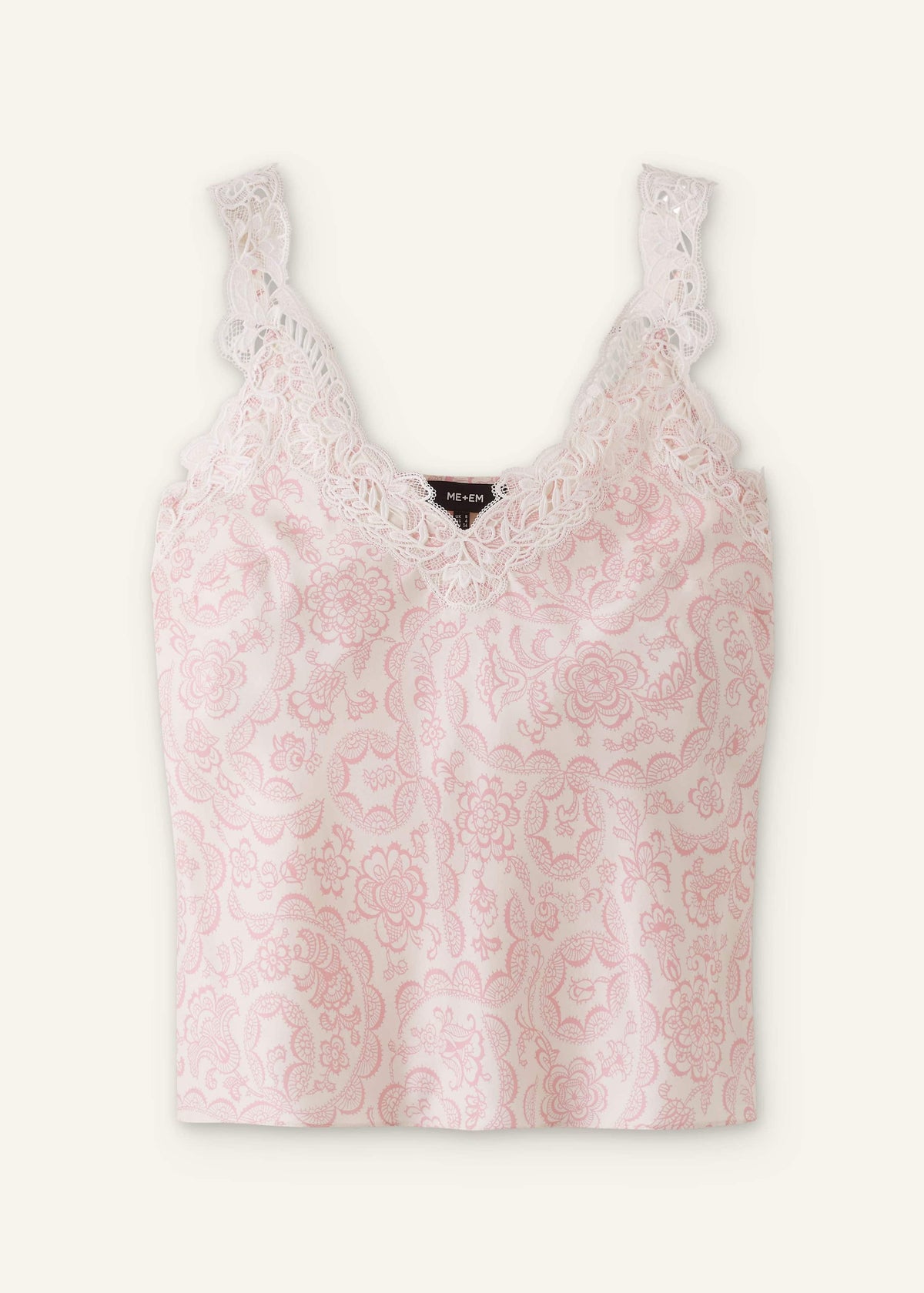 ME+EM Cream Silk Satin Entangled Lace Trim Cami Top