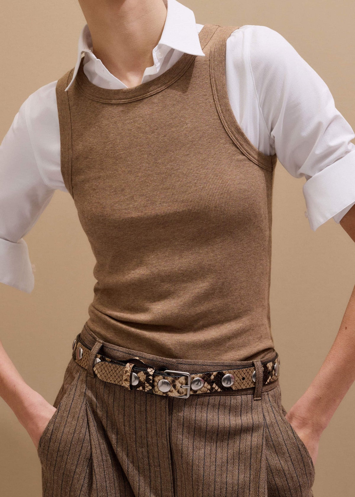 ME+EM Camel Brown Ultimate Crew Neck Tank