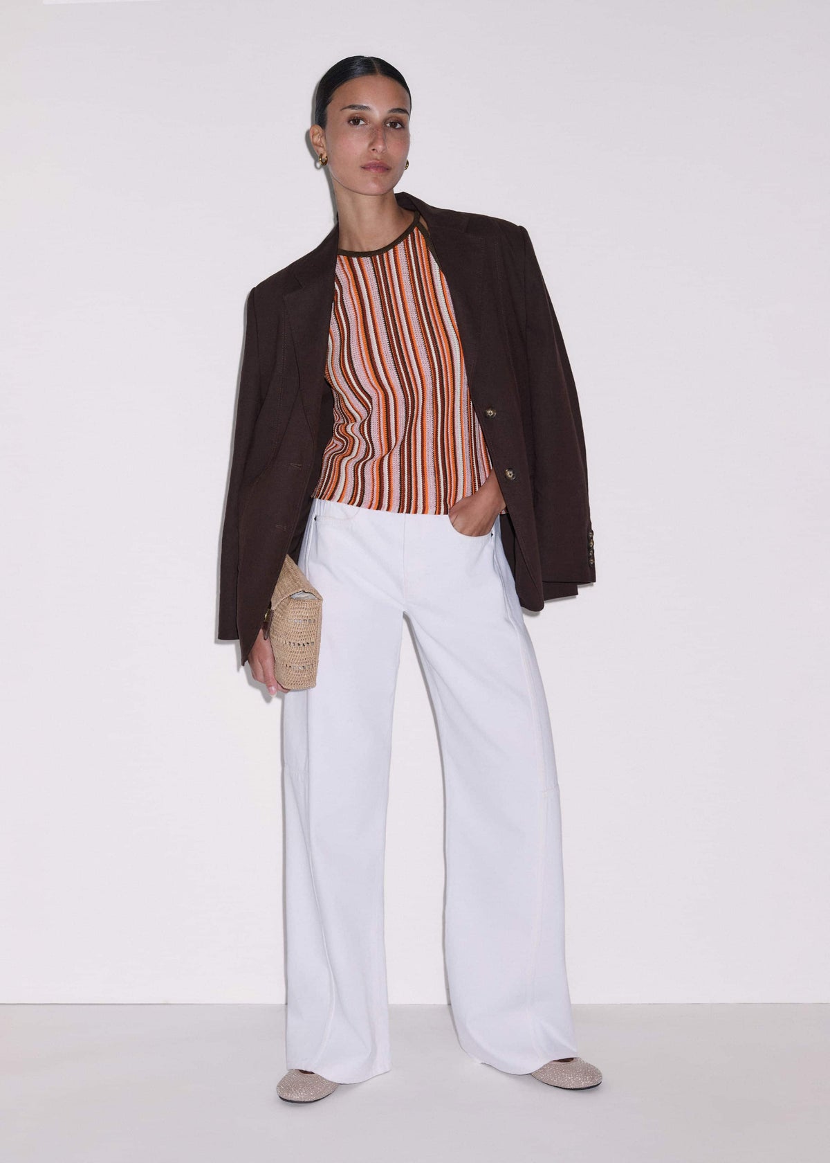 ME+EM Cinnamon Brown Stripe Slim Knit Tank
