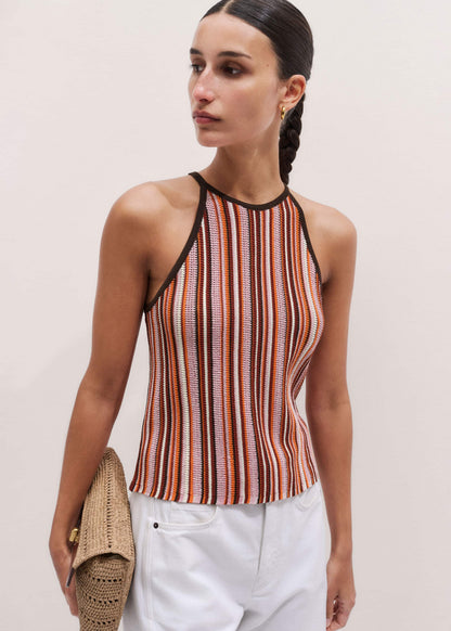 ME+EM Cinnamon Brown Stripe Slim Knit Tank