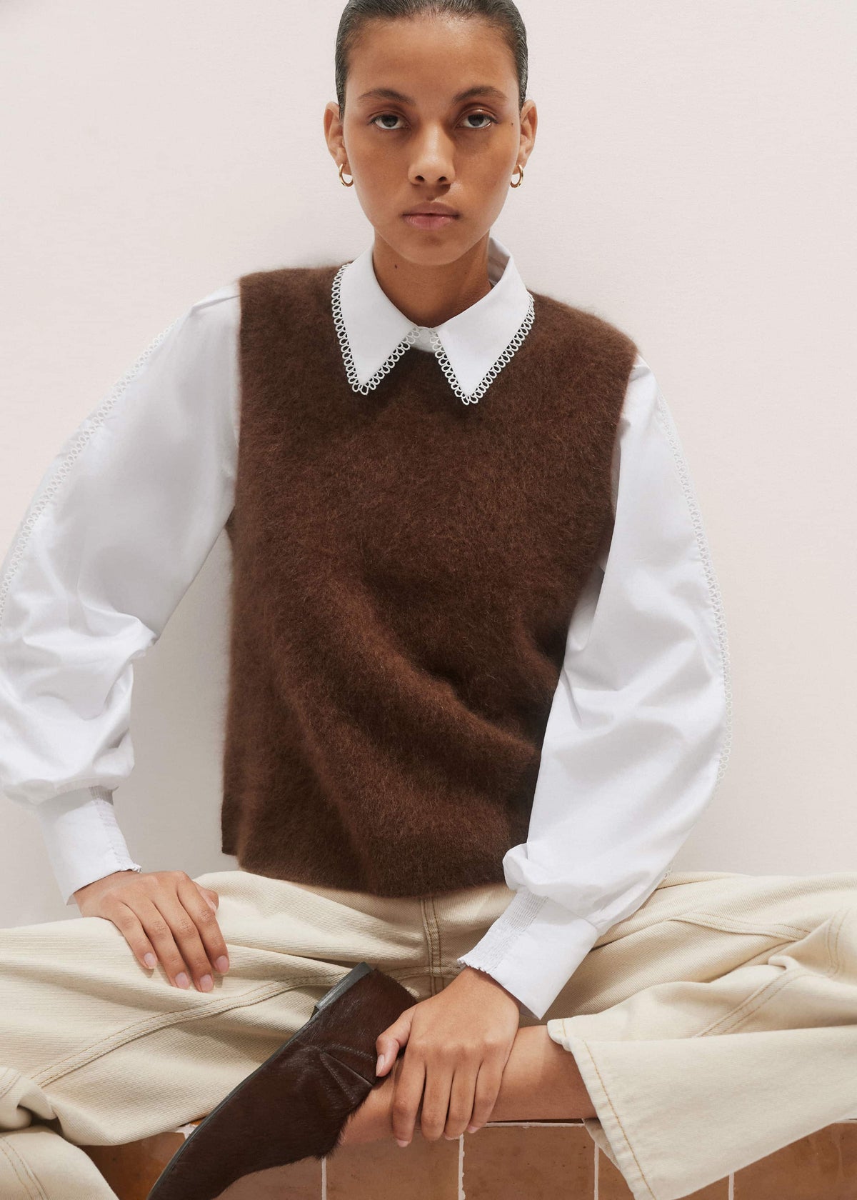 ME+EM Brown Straight Sweater Vest