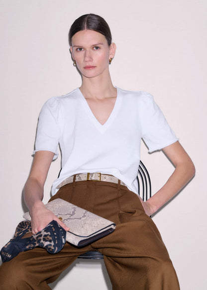 ME+EM White Raw Edge V-Neck Swing Sweatshirt