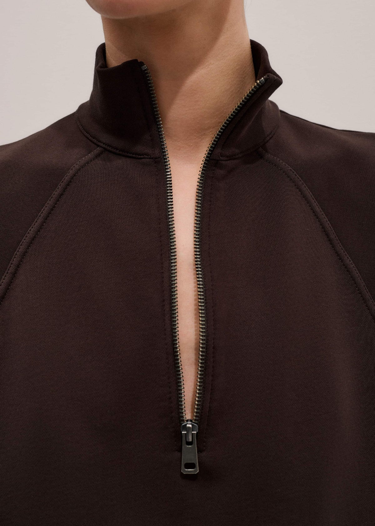 ME+EM Brown Sweatshirt Cropped Funnel Neck Top