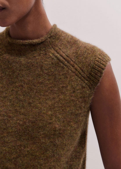 ME+EM Brown Roll Trim Straight Layering Sweater Vest