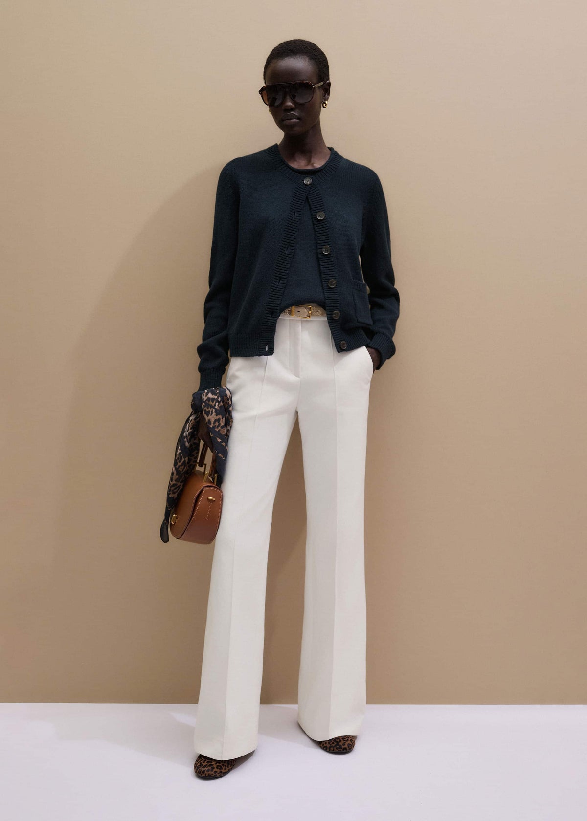 ME+EM Navy Boxy Knit Straight Cardigan