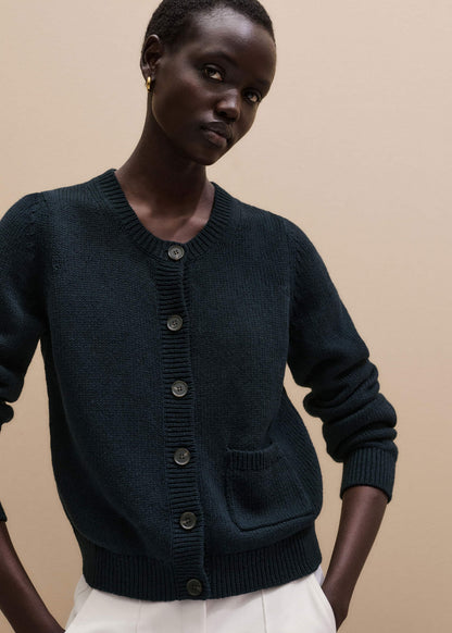 ME+EM Navy Boxy Knit Straight Cardigan