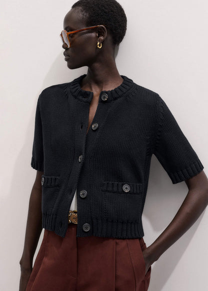 ME+EM Black Straight Knit Cardigan