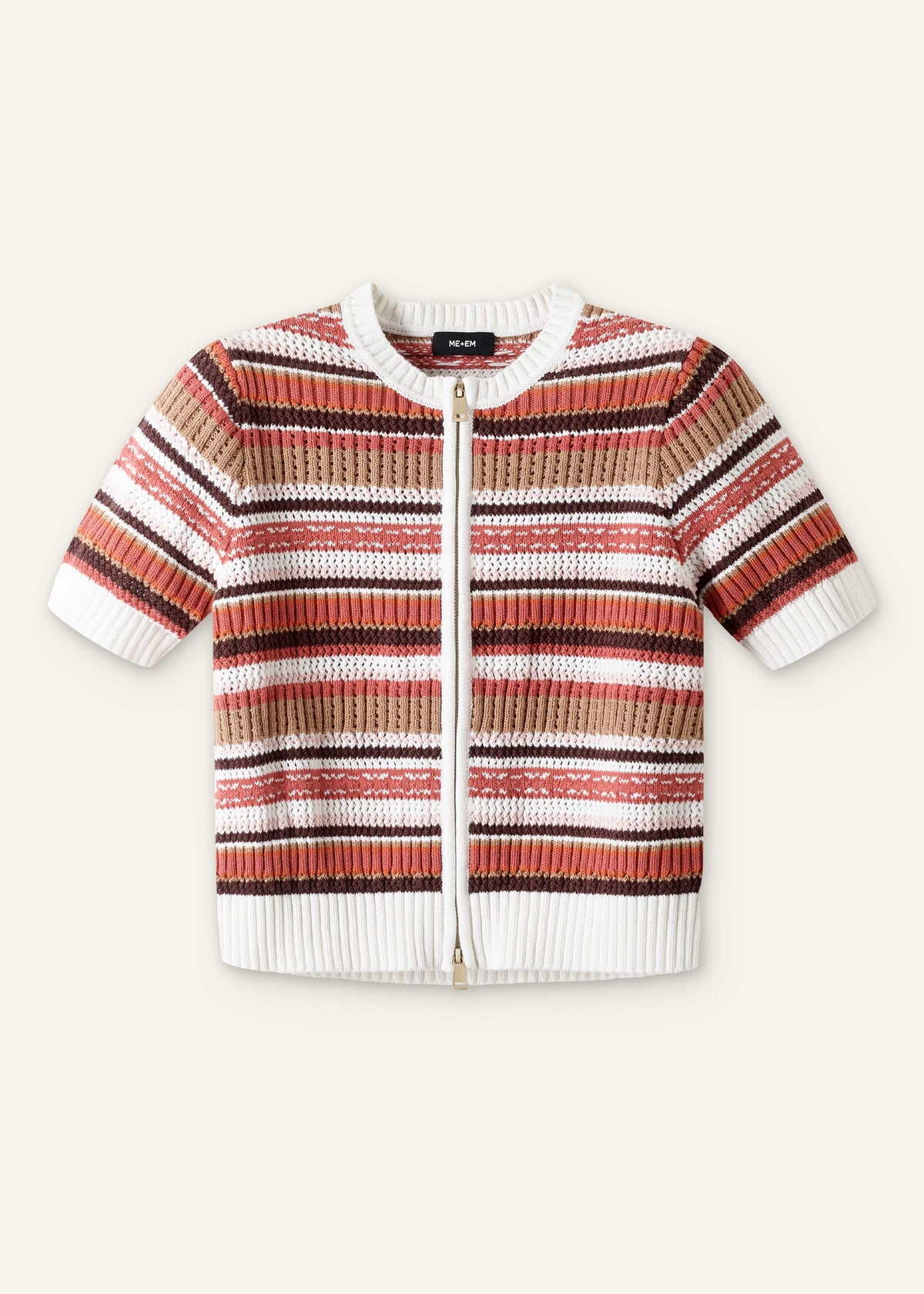 ME+EM Cinnamon Brown Double Zip Knit Tee