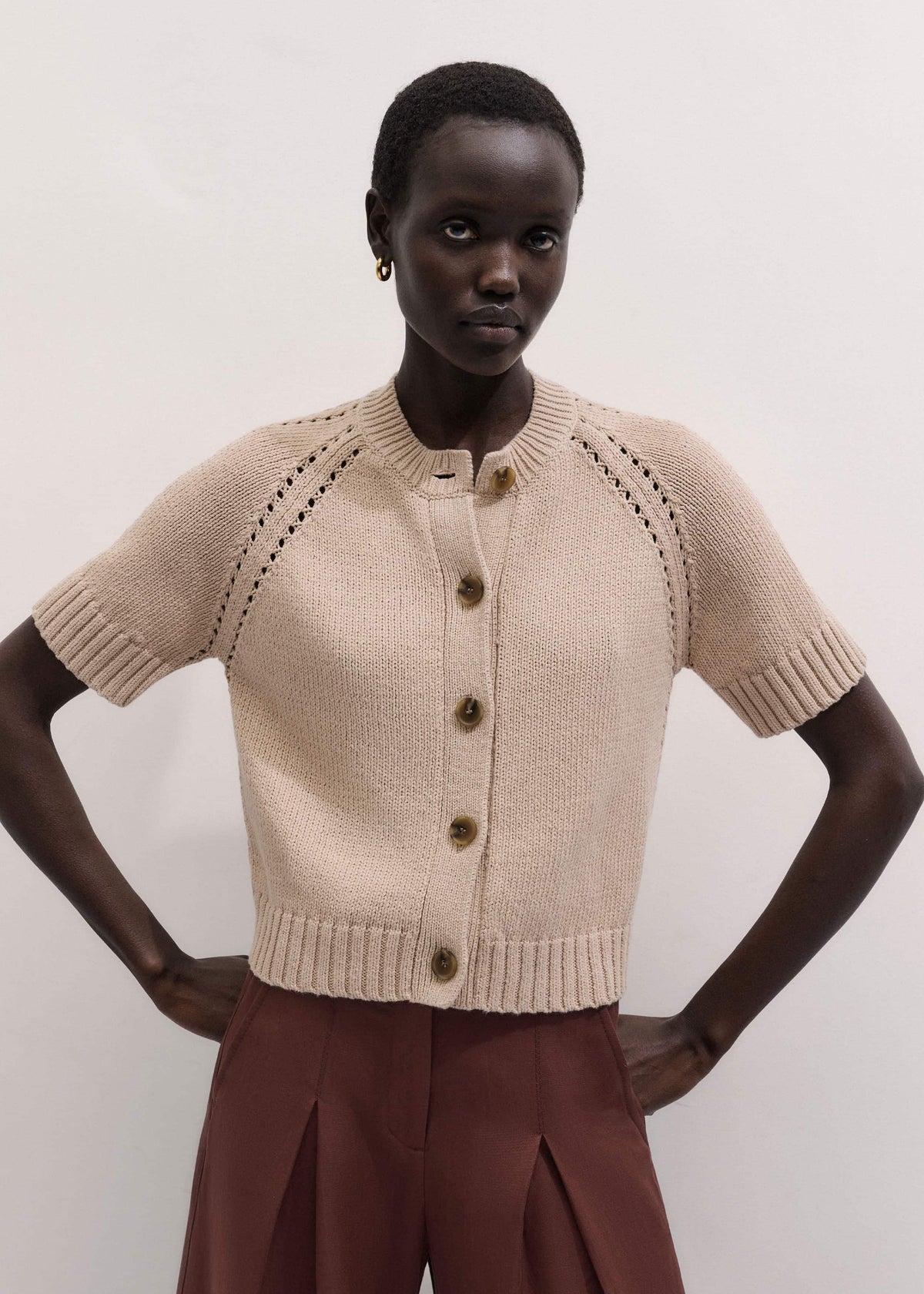 ME+EM Stone Short Sleeve Cardigan
