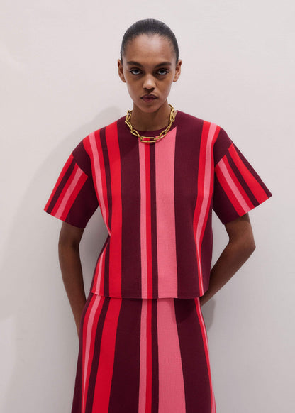 ME+EM Pink Milano Stripe Relaxed Knit Tee