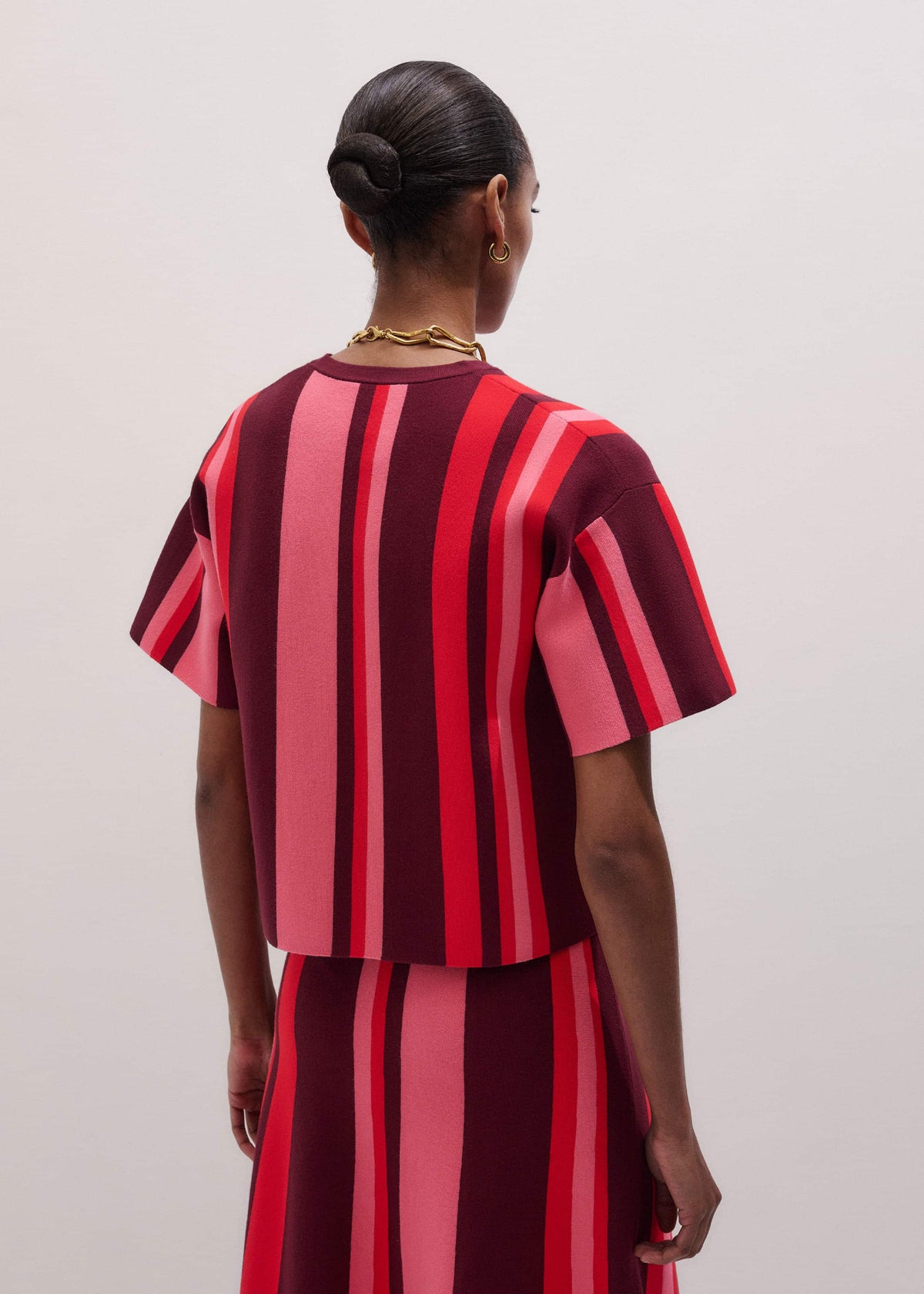 ME+EM Pink Milano Stripe Relaxed Knit Tee
