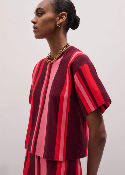 ME+EM Pink Milano Stripe Relaxed Knit Tee