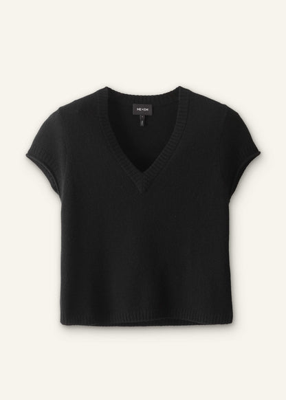 ME+EM Black Cashmere V-Neck Shrunken Baby Tee