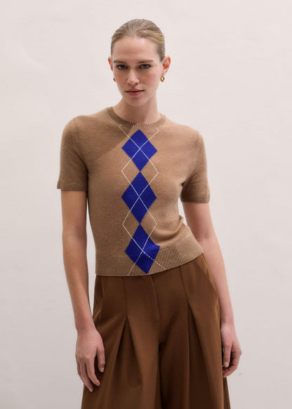 ME+EM Brown Fine Argyle Slim Tee