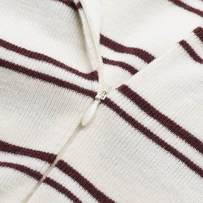 ME+EM Cream Two-Way Zip Stripe Slim Tee