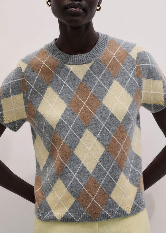 ME+EM Yellow Cashmere Argyle Baby Tee