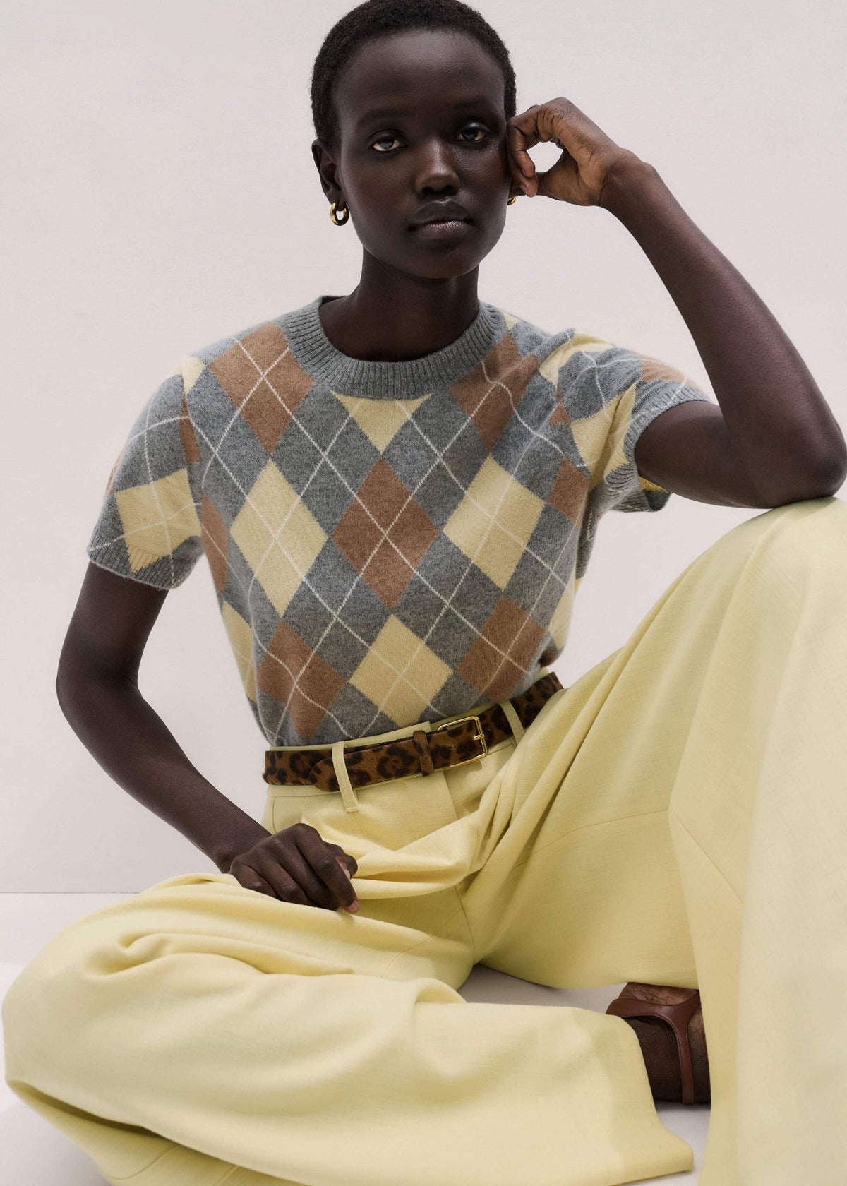 ME+EM Yellow Cashmere Argyle Baby Tee