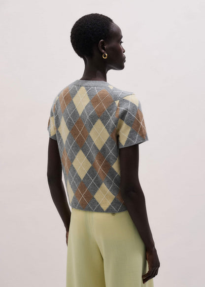 ME+EM Yellow Cashmere Argyle Baby Tee