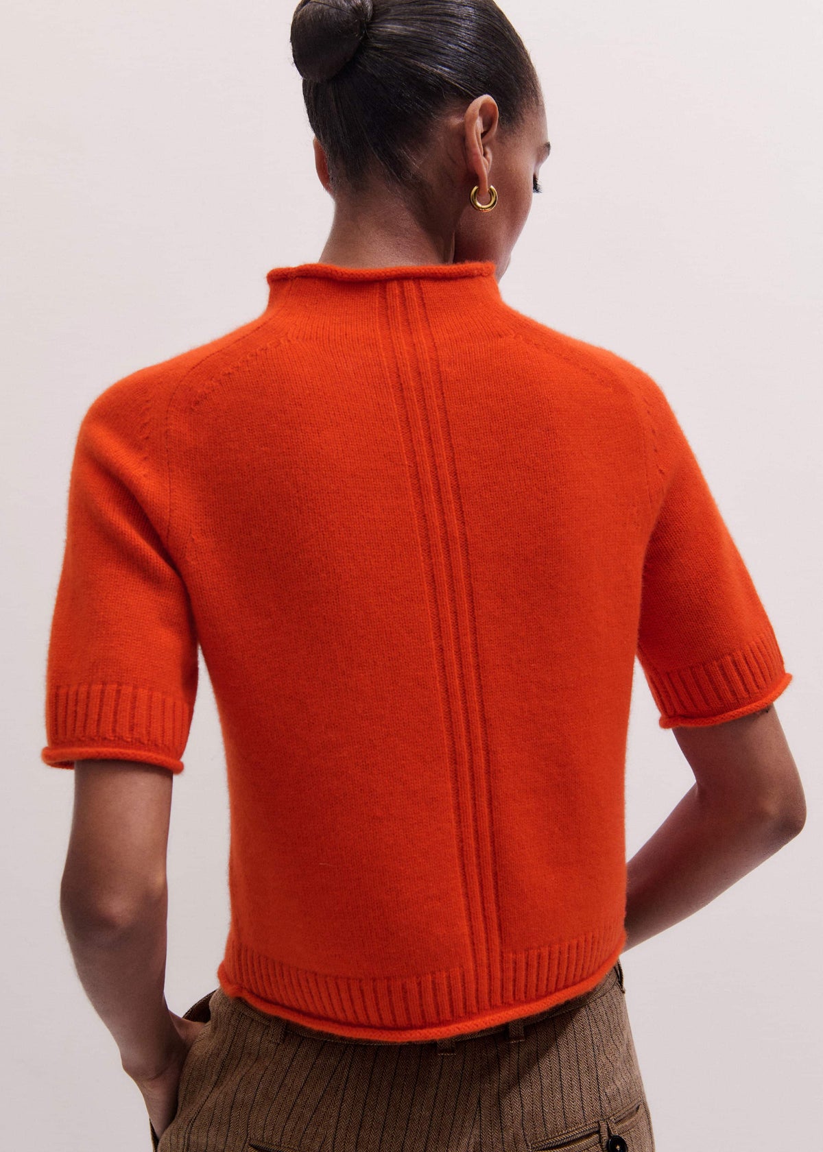 ME+EM Orange Cashmere Roll Trim Knit Tee
