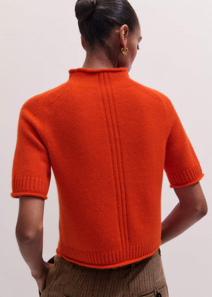 ME+EM Orange Cashmere Roll Trim Knit Tee