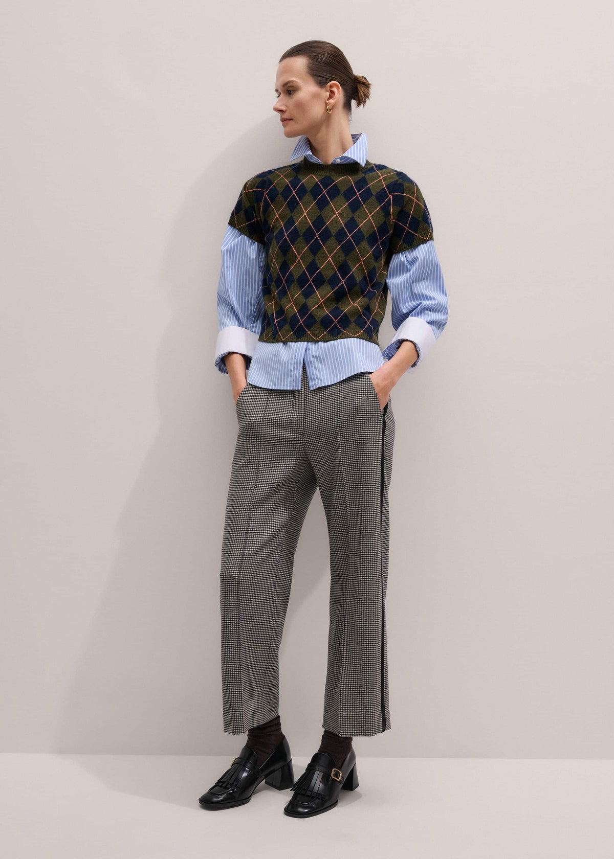 ME+EM Olive Green Cashmere Argyle Knit Baby Tee