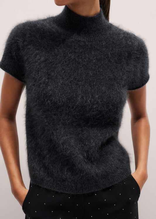 ME+EM Gray Brushed Cashmere High Neck Baby Tee