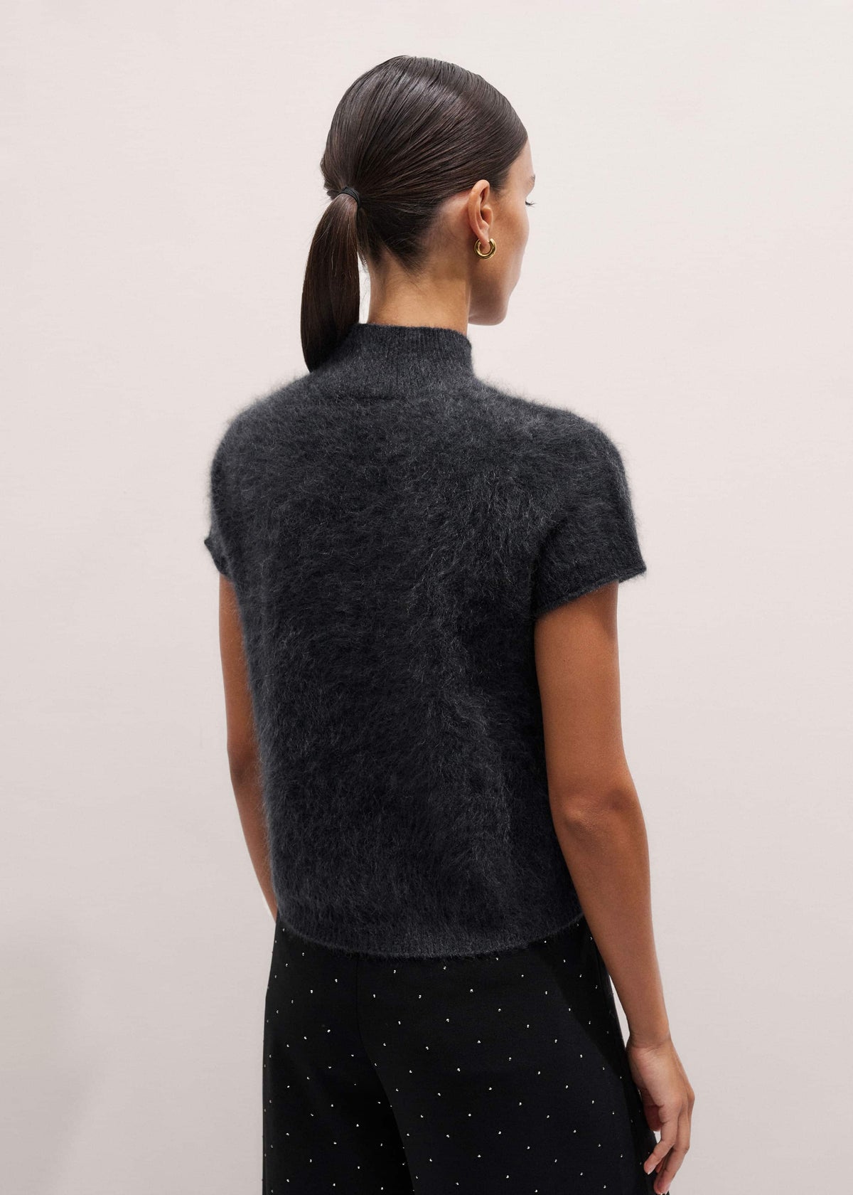 ME+EM Gray Brushed Cashmere High Neck Baby Tee