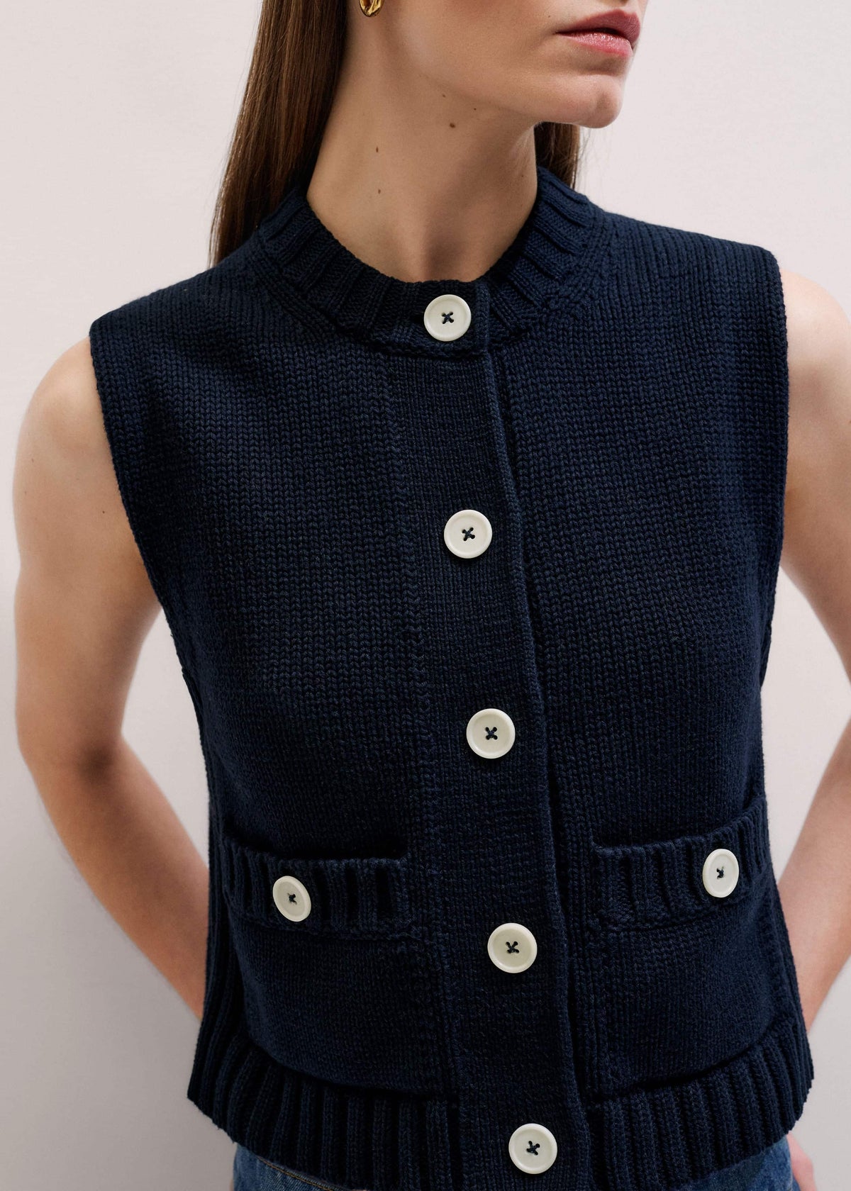 ME+EM Navy Straight Crop Vest