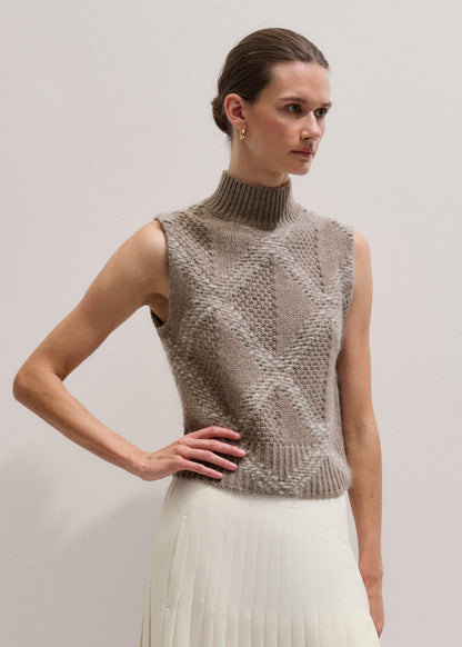 ME+EM Brown Merino Statement Textured Argyle Sweater Vest