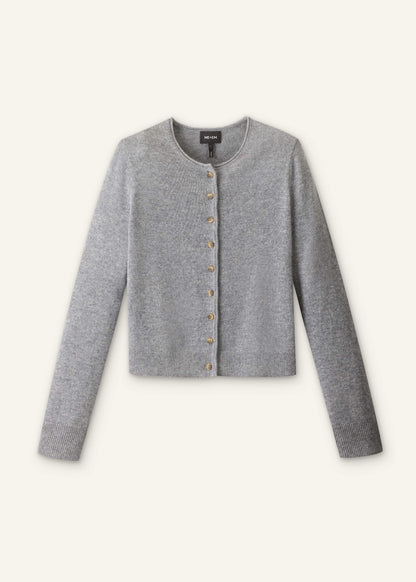 ME+EM Gray Cashmere Roll Trim Straight Cardigan