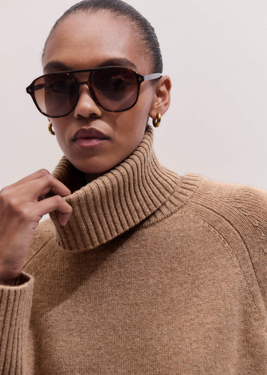 ME+EM Brown Cashmere Curved Hem Raglan Sweater + Snood