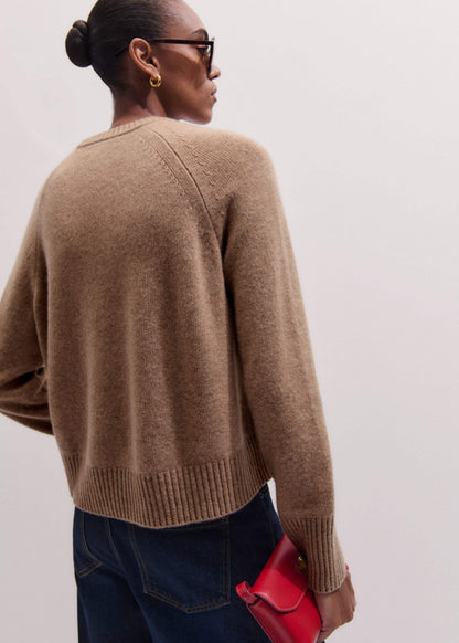 ME+EM Brown Cashmere Curved Hem Raglan Sweater + Snood