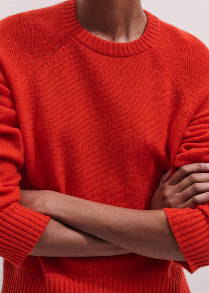 ME+EM Red Cashmere Curved Hem Raglan Sweater + Snood
