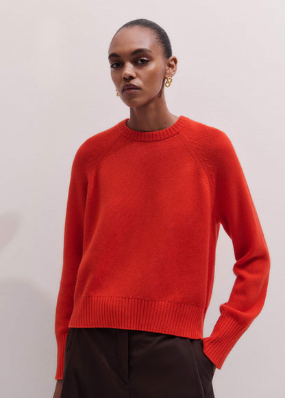 ME+EM Red Cashmere Curved Hem Raglan Sweater + Snood