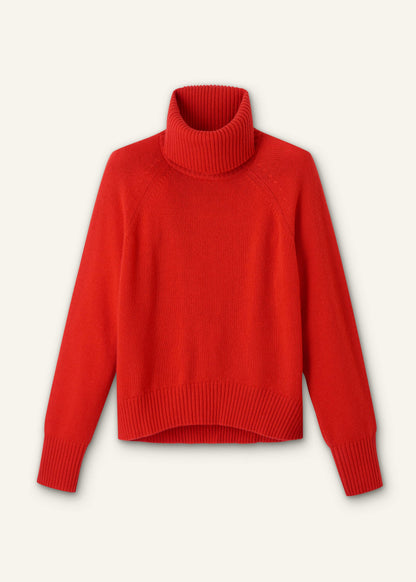 ME+EM Red Cashmere Curved Hem Raglan Sweater + Snood