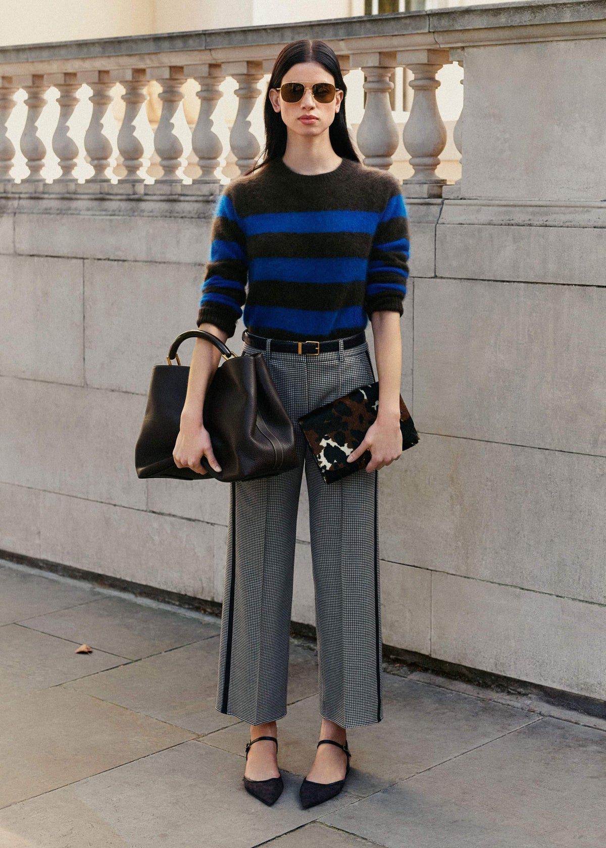 ME+EM Brown Brushed Cashmere Stripe Crop Jumper