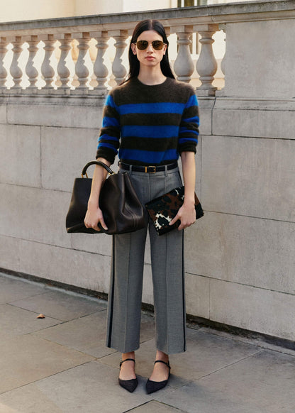 ME+EM Brown Brushed Cashmere Stripe Crop Jumper