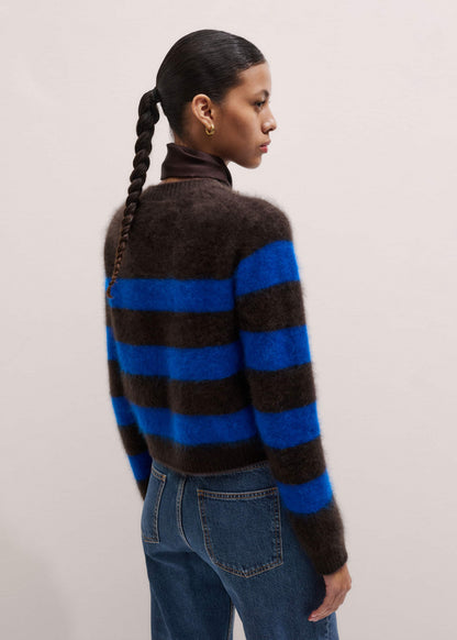 ME+EM Brown Brushed Cashmere Stripe Crop Jumper