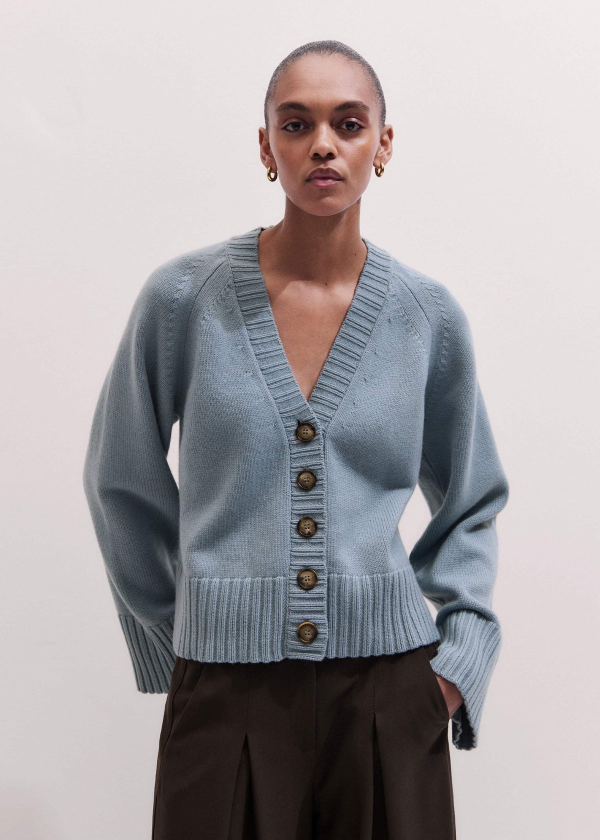 ME+EM Blue V-Neck Relaxed Raglan Cardigan