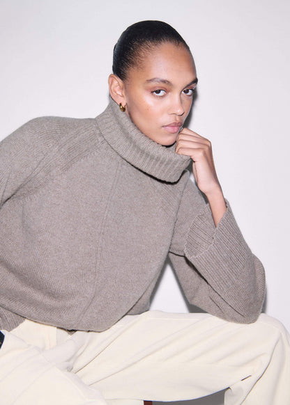 ME+EM Brown Exposed Seam Raglan Sweater + Snood