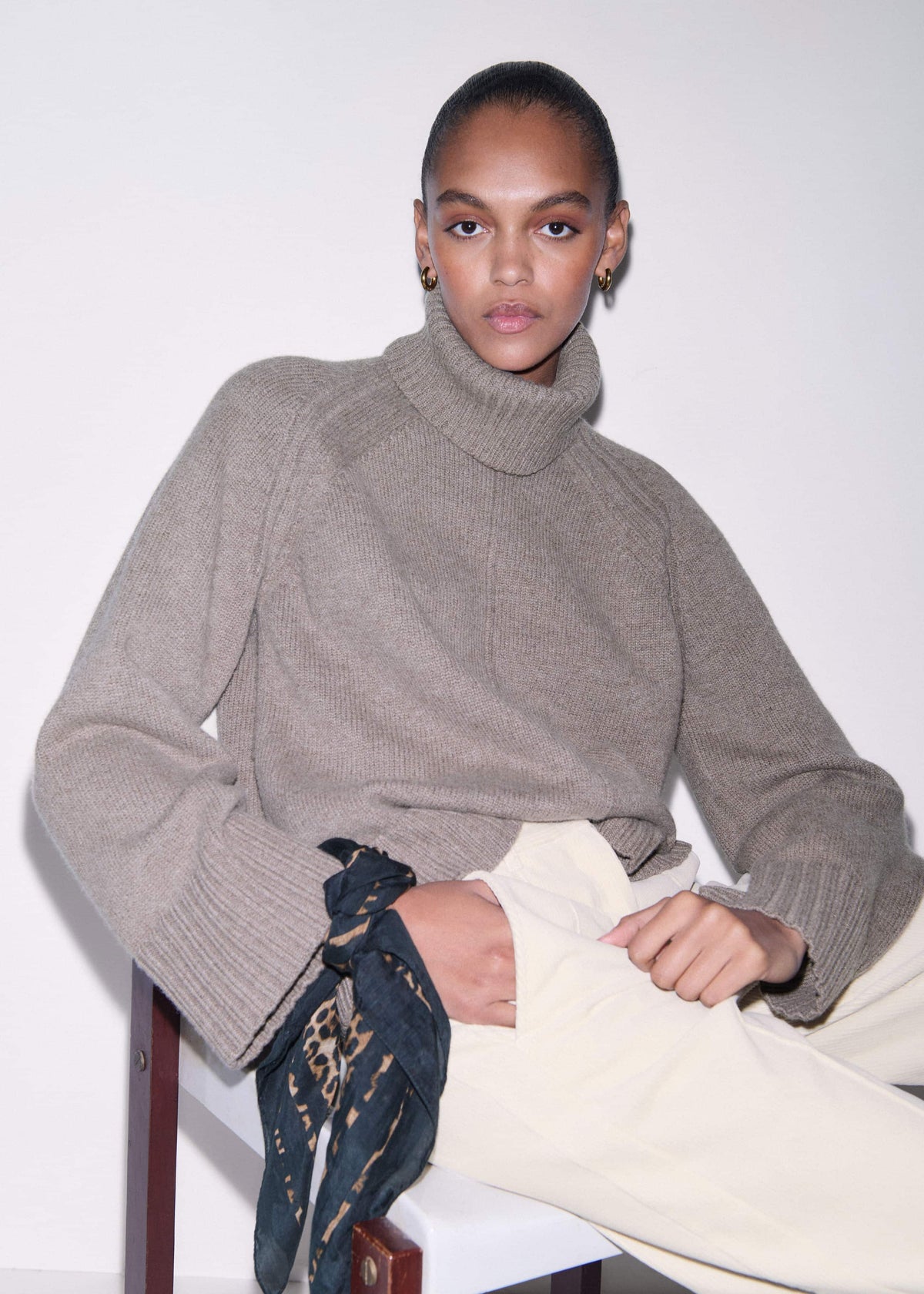 ME+EM Brown Exposed Seam Raglan Sweater + Snood