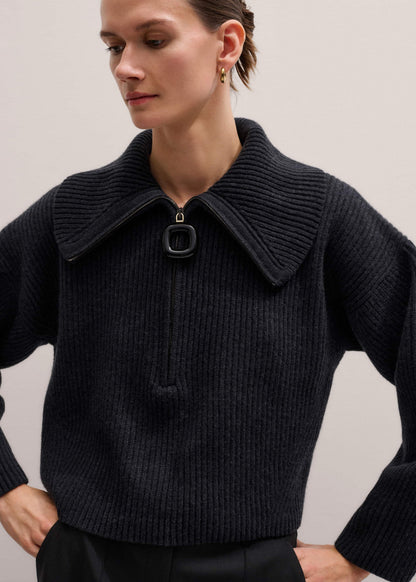 ME+EM Grey Relaxed Fly Neck Zip Jumper