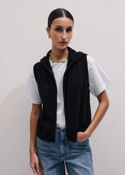 ME+EM Black Cashmere Sleeveless Relaxed Zip Hoodie