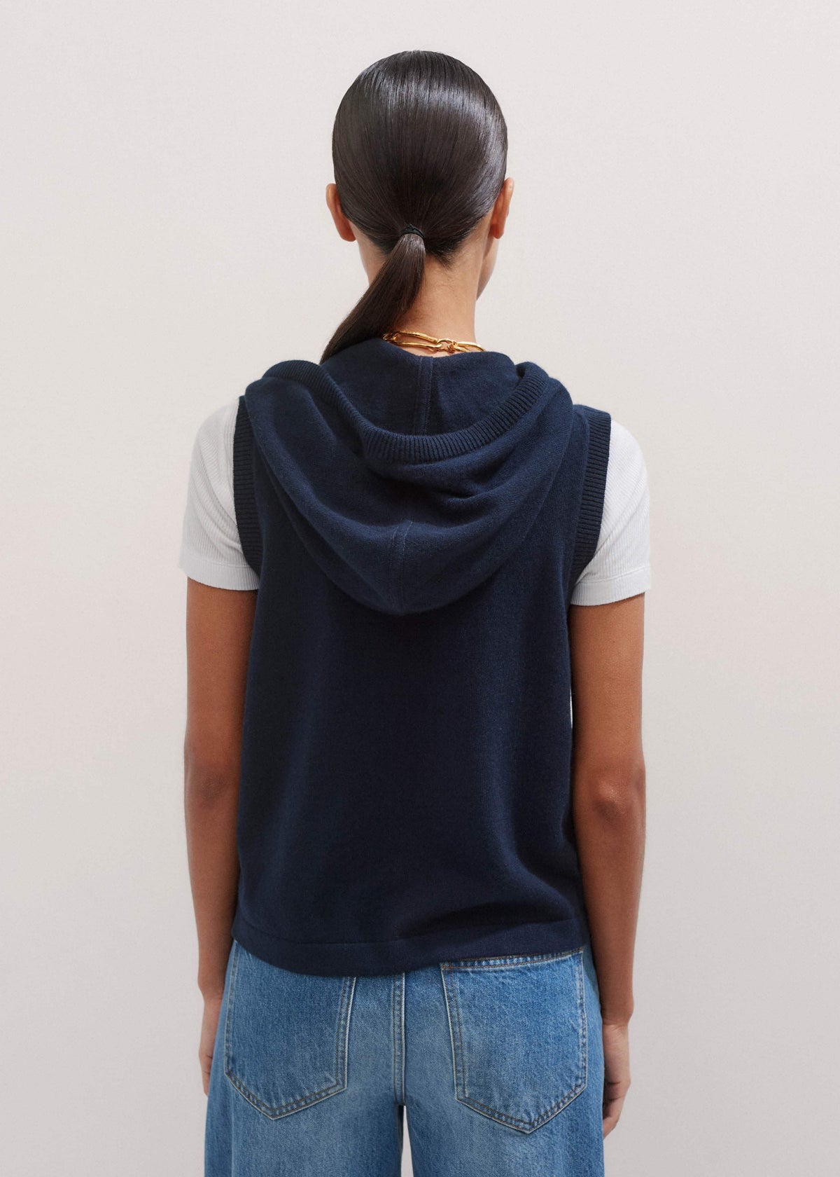ME+EM Navy Icon Cashmere Sleeveless Blazer Hoodie | Knitwear